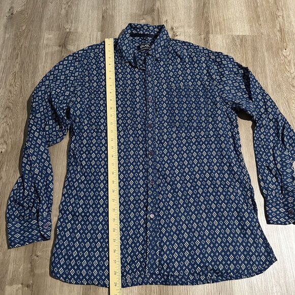 Pudu By Andy Piers Mens Navy & White Geometric Long-Sleeve Button-Up Shirt - Picture 6 of 9